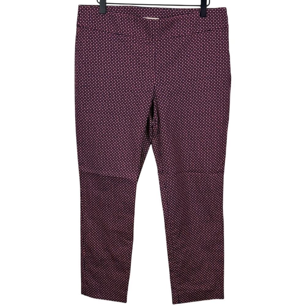 LOFT Pull On Ankle Pants 8 Geometric Diamond Knit Navy Burgundy Quiet Luxury 90s
